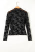 Feminine Floral Print Lace Mesh Long Sleeve Top