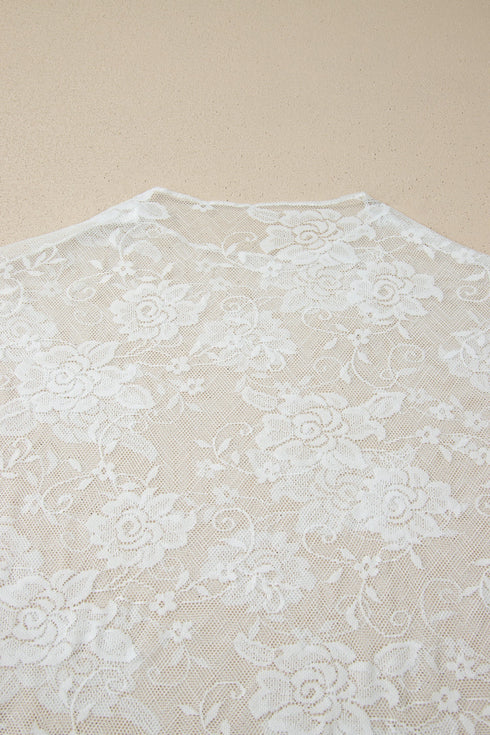 Feminine Floral Print Lace Mesh Long Sleeve Top