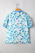 Feminine Floral Print Puff Sleeve Split Neck Blouse