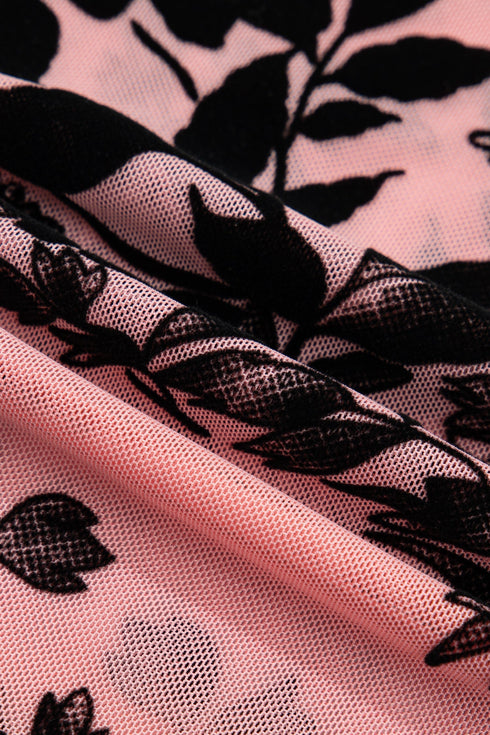 Feminine Floral Print Sheer Mesh Long Sleeve Blouse