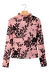 Feminine Floral Print Sheer Mesh Long Sleeve Blouse