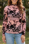 Feminine Floral Print Sheer Mesh Long Sleeve Blouse