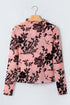 Feminine Floral Print Sheer Mesh Long Sleeve Blouse