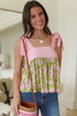 Feminine Floral Striped Knot Strap Babydoll Tank Top