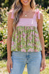 Feminine Floral Striped Knot Strap Babydoll Tank Top