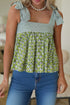Feminine Floral Striped Knot Strap Babydoll Tank Top