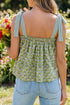 Feminine Floral Striped Knot Strap Babydoll Tank Top