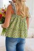 Feminine Floral Striped Knot Strap Babydoll Tank Top