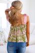 Feminine Floral Striped Knot Strap Babydoll Tank Top