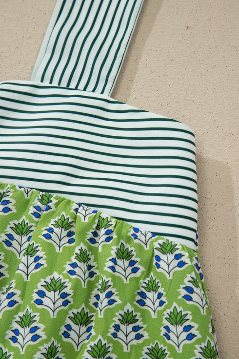 Feminine Floral Striped Knot Strap Babydoll Tank Top