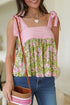 Feminine Floral Striped Knot Strap Babydoll Tank Top
