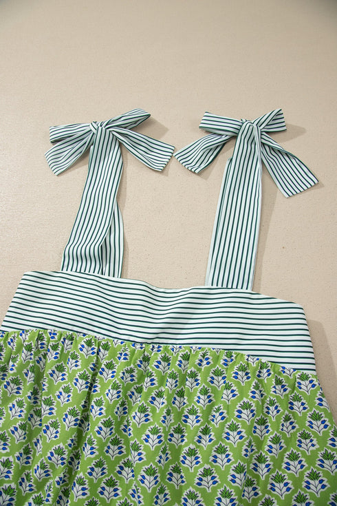 Feminine Floral Striped Knot Strap Babydoll Tank Top