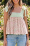Feminine Floral Striped Knot Strap Babydoll Tank Top