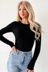 Feminine Ribbed Knit Crew Neck Long Sleeve Bodysuit