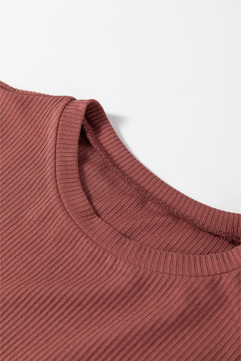Feminine Ribbed Knit Crew Neck Long Sleeve Bodysuit
