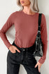 Feminine Ribbed Knit Crew Neck Long Sleeve Bodysuit