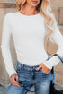 Feminine Ribbed Knit Crew Neck Long Sleeve Bodysuit
