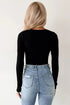 Feminine Ribbed Knit Crew Neck Long Sleeve Bodysuit