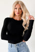Feminine Ribbed Knit Crew Neck Long Sleeve Bodysuit