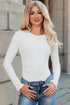 Feminine Ribbed Knit Crew Neck Long Sleeve Bodysuit