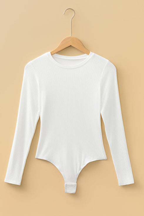 Feminine Ribbed Knit Crew Neck Long Sleeve Bodysuit