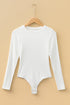 Feminine Ribbed Knit Crew Neck Long Sleeve Bodysuit