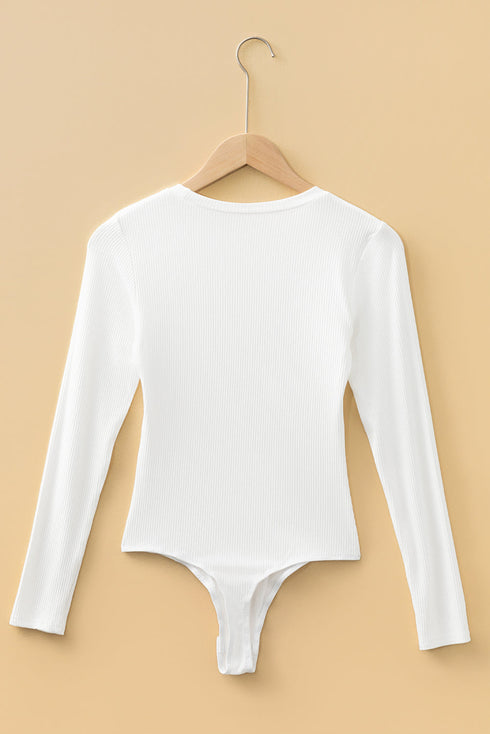 Feminine Ribbed Knit Crew Neck Long Sleeve Bodysuit