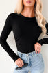 Feminine Ribbed Knit Crew Neck Long Sleeve Bodysuit