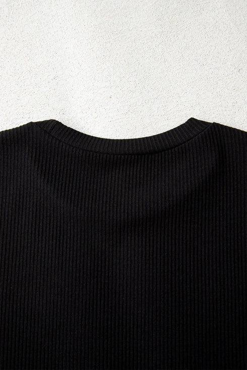 Feminine Ribbed Knit Crew Neck Long Sleeve Bodysuit