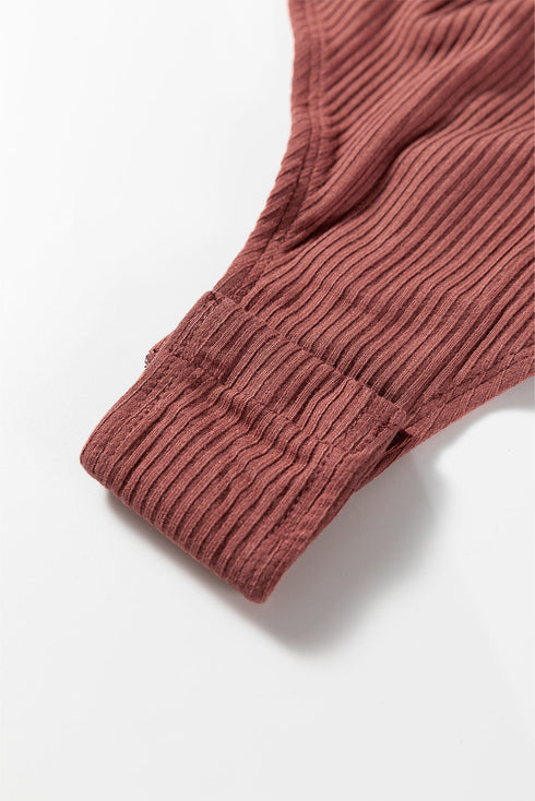 Feminine Ribbed Knit Crew Neck Long Sleeve Bodysuit