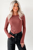 Feminine Ribbed Knit Crew Neck Long Sleeve Bodysuit