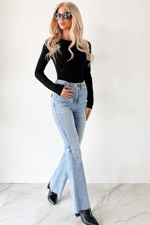 Feminine Ribbed Knit Crew Neck Long Sleeve Bodysuit