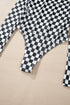 Feminine Sheer Checkered Print High Neck Long Sleeve Bodysuit