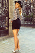 Feminine Sheer Checkered Print High Neck Long Sleeve Bodysuit