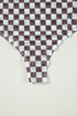 Feminine Sheer Checkered Print High Neck Long Sleeve Bodysuit