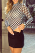 Feminine Sheer Checkered Print High Neck Long Sleeve Bodysuit