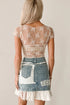 Feminine Sheer Floral Mesh Ruched Exposed Seam Top