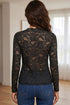 Feminine Sheer Lace Stand Neck Long Sleeve Top