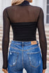 Feminine Sheer Mesh Patchwork High Neck Long Sleeve Top