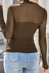 Feminine Sheer Mesh Patchwork High Neck Long Sleeve Top