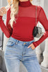 Feminine Sheer Mesh Patchwork High Neck Long Sleeve Top