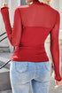 Feminine Sheer Mesh Patchwork High Neck Long Sleeve Top