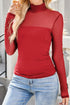 Feminine Sheer Mesh Patchwork High Neck Long Sleeve Top