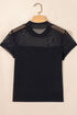 Feminine Solid Sheer Mesh Panel Short Sleeve Top