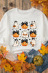 Festive Bow Ghost And Pumpkin Graphic Pullover Sweatshirt