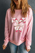Festive Candy Cane Bow Graphic Crew Neck Sweatshirt