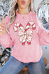 Festive Candy Cane Bow Graphic Crew Neck Sweatshirt