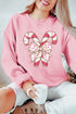 Festive Candy Cane Bow Graphic Crew Neck Sweatshirt