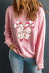 Festive Candy Cane Bow Graphic Crew Neck Sweatshirt