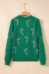 Festive Candy Cane Print Crew Neck Sweater